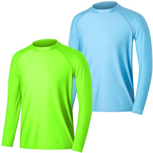 MASOCIO 2-pack herrbadskjortor utslag väst UPF 50+ långärmad stretchig snabbtorkande badtopp, Blå/grön, M