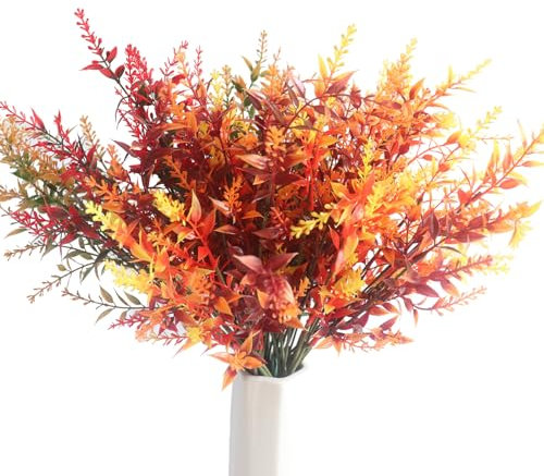 Banlilu 8 Bündel Künstliche Herbstblumen Künstlich Herbststrauß Kunstblumen Herbst Deko, Künstliche Blumen Herbst Balkonpflanzen Herbstzweige Herbstdeko für Drinnen Draußen Garten Tisch Gelb