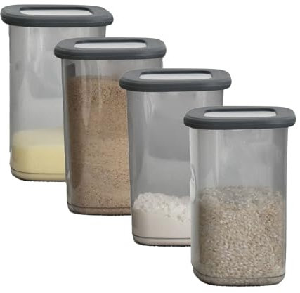 Vorratsdosen mit Deckel luftdicht diverse Sets Küchenorganizer Aufbewahrungsbox BPA frei stapelbare Vorratsbehälter für sämtliche Lebensmittel wie Zucker Mehl und Müsli (4x 1200ml & 1x HLKauf-Block)