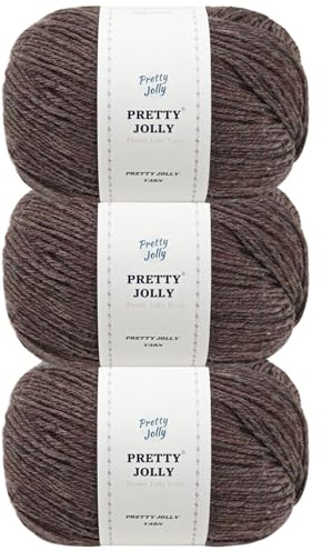 Pretty Jolly 3 Skeins mjukt merinoull garn – mjukt och varmt, fingervikt, ullgarn för virkning och stickning, totalt 150 g/555 m (brun)