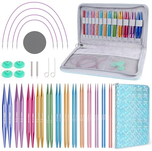 Coopay Juego de Agujas Circulares Intercambiables para Tejer Punto, 3,0-10 mm, Agujas Circulare (40cm/60cm/80cm/100cm), Aguja con Bolsa Almacenamiento, 13 Pares Aguja Circulares - Azul