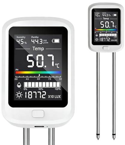 PORFOYO 6-i-1 PH jord-testare, fuktighetstestare och digitalt PH-värde med temperatur, ljus, fertilitet, LCD-display för trädgård, gård, gräsmatta och växter