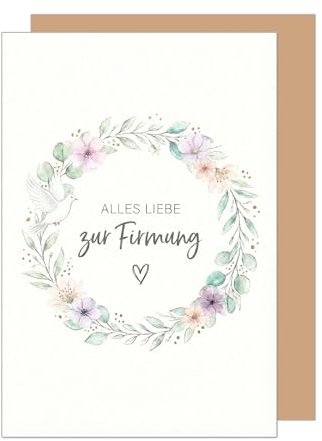 Edition Seidel Premium gratulationskort för firmning med kuvert. Konfirmationskort kort gratulationskort ordspråk flicka pojke tonåring lagerblommor krans hjärta ädel (FI157 SW026)