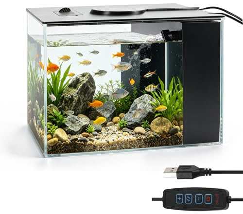 Betta - Petit aquarium en plastique avec couvercle et lumière LED, kit initial pour aquarium avec système de filtration, mini aquarium de table pour crevettes Betta