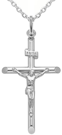 Alexander Castle 925 Sterling Silver Cross Necklace for Women - Silver Crucifix Necklace Pendant with 18 Sterling Silver Chain & Jewellery Gift Box - 32mm x 20mm