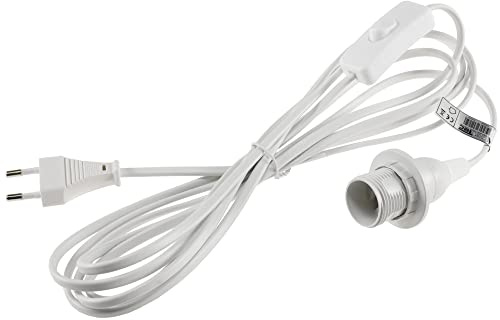 ChiliTec E14 Lampenfassung mit Schalter Fassung mit 3,4m Kabel Schnurschalter Lampenaufhängung Montagering für Lampenschirm Papier Leuchten Stern Lampen Weiß