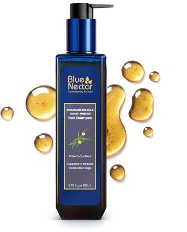 Blue Nectar Hair Fall Control and Healthy Scalp Hair Cleanser Shampoo for dry dull & damaged hair with Amla, Honey & Mulethi, Suitable for Colored Hair (200 ml)