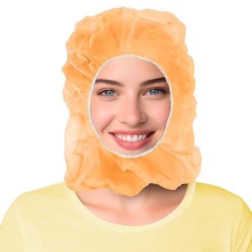 AMZ Medical Supply Orange Disposable Hood Caps, One Size. Pack of 100 Polypropylene Disposable Hoods with Elastic Edge. Breathable Full Face Hair Net. Protective Caps Hoods Hairnets