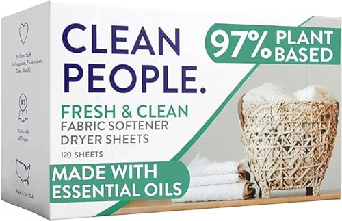 The Clean People Fabric Softener Sheets - Dryer Sheets - Softens & Removes Static Cling - Vegan Laundry Softener, Essential Oils (120 Count, Fresh Scent)
