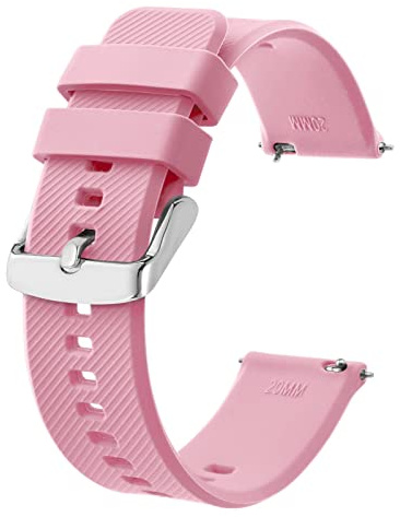 BISONSTRAP Uhrenarmband 20mm, Silikon Uhrenarmbänder mit Schnellverschluss für Männer Frauen (Rosa, Silberne Schnalle)