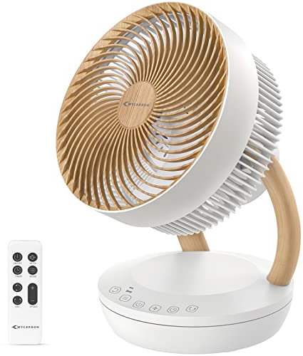 MYCARBON Ventilator sehr leise DC Motor 20dB 1850m³/h Luftmenge 8 Stufe ECO Modi Tischventilator 3D Luftumwälzer für 30m² Schlafzimmer Turbo Ventilator 8h Timmer