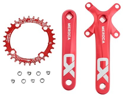 PETCHOR Square Taper Crankset MTB, Mountain Bike Single Speed Crankset, Bicycle Crank Arm Set 170mm 104BCD, 32T Chainring & Bolts, Red