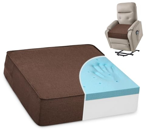 Shinnwa Gel Memory Foam Recliner Cushion for Elderly, Extra Large Seat Cushion, Dual-Layer Foam Chair Pad for Couch, Armchair, Wicker Chairs, Floor, 20 × 20 × 5in, Caramel
