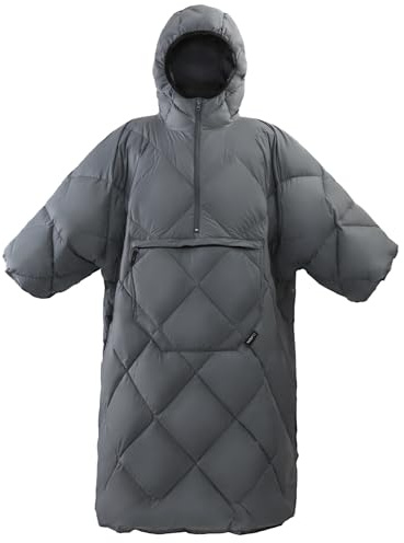 ATEPA Wearable Sleeping Bag, Recycled Insulated Water-Resistant Camping Blanket Poncho, Ultralight Packable Hooded Stadium Blanket for Outdoor Sports Fishing Backpacking Hiking Cold Weather, Grey