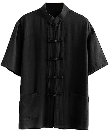 MYIESAXL Tang-Anzug Für Herren, Chinesische Traditionelle Kleidung, Kurzärmeliges Hemd, Kampfsport-Anzug, Kung-Fu-Uniformen, Baumwollleinen, Tai-Chi-Kleidung, Zen-Meditationsuniform