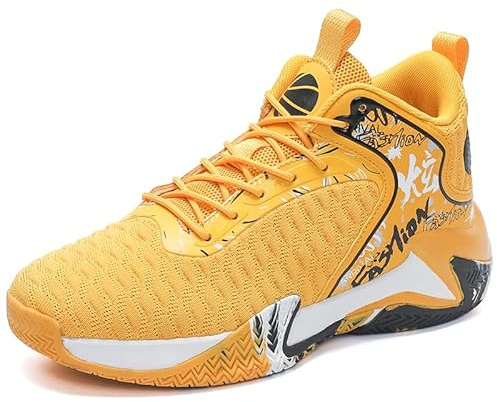 HENRVIEG Basketballschuhe für Herren, Sneakers und Sportschuhe für Herren, Arbeit, Mode, rutschfest, leicht, Sport Sneaker, gelb, 44 EU