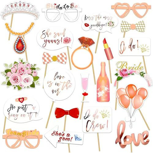 Liiqin Hochzeitsdeko,Foto Requisiten,Fotobox Accessoires,24 Stücke Hochzeit Foto Requisiten Fotobox Requisiten und Photo Booth Fotorahmen für Hochzeit JGA Partydeko