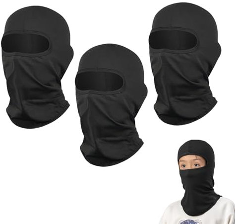 SEFIRST 3 Stücke Sturmhauben, Sturmhaube Kinder Unter Helm, Motorrad Gesichtshaube Skimaske Hals Gaiter, Kühlung Balaclava Elastisch UV Schutz Atmungsaktiv Maske für Radfahren Sports ski (Schwarz)