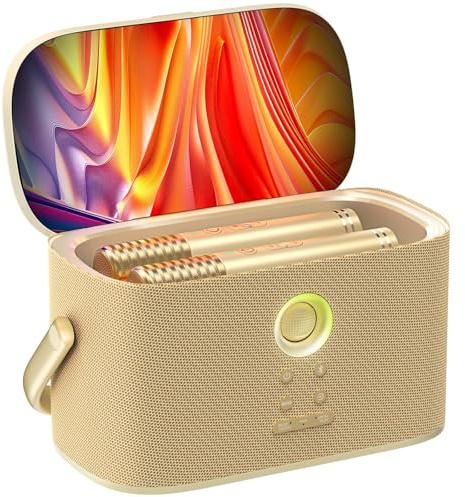 Ikarao Karaoke Machine for Adults, with Lyrics Display Screen, 2 Self-Charging Wireless Microphones, Autotune & EQ, 140W Speaker, Connect TV, Portable Karaoke System for Home, Family, Party, Travel