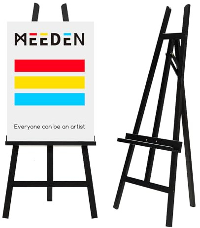 MEEDEN Caballete de exhibición para carteles: soporte ajustable de madera para pintura – Un caballete artístico para lienzo de hasta 60 pulgadas para artistas adultos dibujo imagen póster – negro
