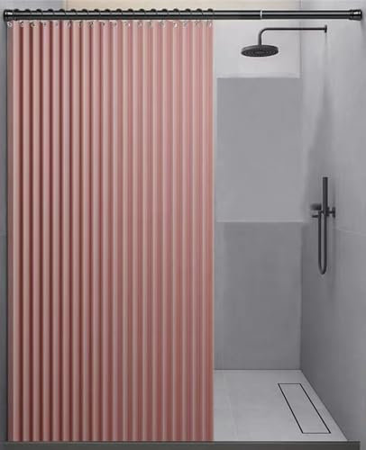 Cortina de ducha de lino impermeable con imán, cortina de baño plegable para bañeras y spa, divisor de privacidad, tela de poliéster, rosa, 220 x 200 cm