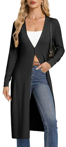 GRACE KARIN Women‘s Long-Sleeve V-Neck Long Cardigan Spring Lightweight Cardigans Black XL
