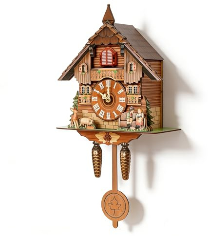 Chynalys Cuckoo Clock with Working Bird, Chime 7am-9pm, Volume Knob, Large Dial, Battery Powered, Modern Cuckoo Clocks with Cuckoo Bird, Decor