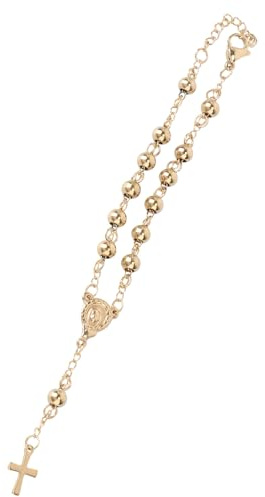 ROMISBABA Bracciale Rosario Uomo in Acciaio Inox Dorato Croce di Gesù, Catena da Polso Resistente e Decorativa, Gioielli da Polso Creativi per Uso Quotidiano e Regalo Maschile