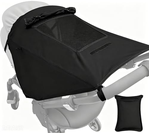 Universal Pram Sunshade Sun Cover, 50+ UV Protection Stroller Sun Cover | with Breathable Mesh Window Adjustable Fit Lightweight Portable for Baby Strollers Prams and Pushchairs, Black