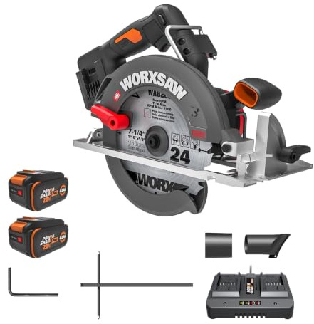 WORX WX533 Sega circolare a batteria 40 V, motore brushless, lama da 190 mm, taglio fino a 70 mm, 6.000 giri/min, freno elettrico, 2 batterie da 4,0 Ah e caricabatterie inclusi