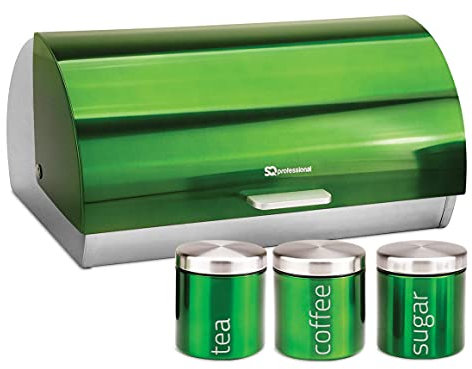 Gems Metallic Bread Bin and Canisters - Orange Red Silver Green Black Purple Blue (Emerald)