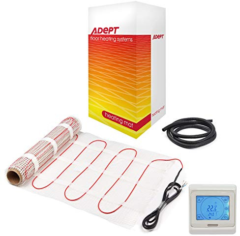 Electric Underfloor Heating Mat Kit for Tiled/Stone Floors 160W/m2-2m2 with White Touchscreen Programmable Thermostat