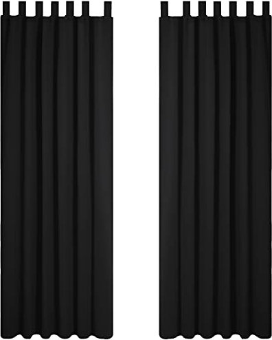 Deconovo Vorhang Blickdicht Schlaufen Gardinen Schlafzimmer Thermogardine Schlaufenschal, 175x140cm(HöhexBreite), Schwarz, 2er Set