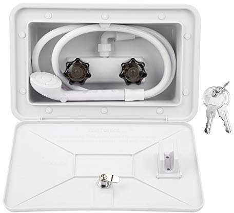 RV Exterior Shower Box Kit, Faucet Hose Camper Trailer Cowboy Shower, Outdoor Washing Kit with Lock Accessory