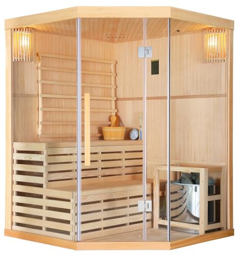 Bagno Italia Sauna Finlandese per 3 persone 150x150 cm in legno hemlock e vetro da 8mm