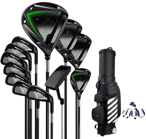 Ensemble Complet de Clubs de Golf pour Hommes, Paquet de 12, Ensemble de Clubs de Golf pour droitiers pour Adultes, Manche en Carbone, Rebond élevé, avec Sac de Chariot