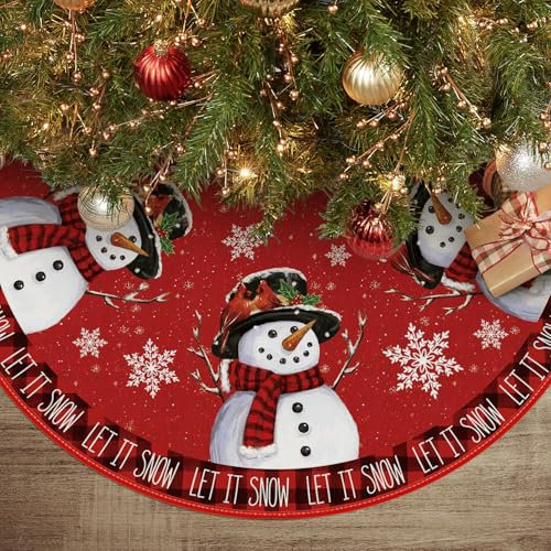 Artoid Mode Rot Schneemann Baumzweige Lass Es Schneien Weihnachten 36zoll/91cm Weihnachtsbaum Rock, Tannenbaum Christbaumdecke für Urlaub Party Deko