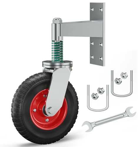 DOZAWA 8 Inch Heavy Duty Gate Wheel for Wooden and Metal Tube Fences, Support to 700 lbs, Spring-Loaded 360 Degree Rotation Caster Kit (Red)