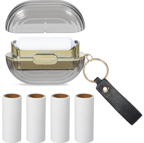 Piriuuo Rullo per pelucchi portatile su entrambi i lati, mini rimozione con 4 ricariche, rotolo di pelucchi riutilizzabile da viaggio con copertura per vestiti, borse, polvere, lanugine