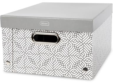 Idena 11196 - Scatola portaoggetti con coperchio e manici in metallo, cestino portaoggetti in robusto cartone, circa 37,5 x 28 x 18 cm