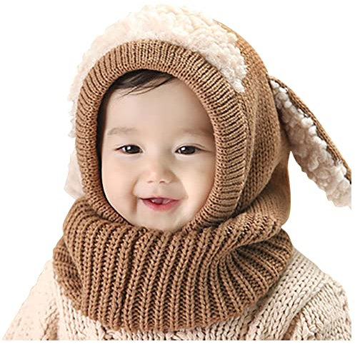 Schlupfmütze Unisex Kinder - 1 Stück Baby-Wintermütze Warme Schalmütze Bommel und Ohrschutzdesign Kugelwolle Ohr schutzkappen Kleinkind Wintermütze für Kinder 3-8 Jahre