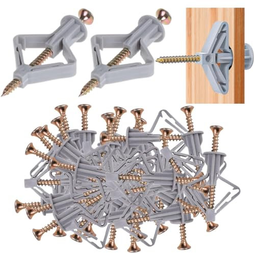 50 Tasselli per Cartongesso con Viti, Tasselli per Pareti in Fibra di Gesso, Muro Pieno, Lastre di Gesso, Pannelli in Fibra Cemento, Resistente e Facile da Installare