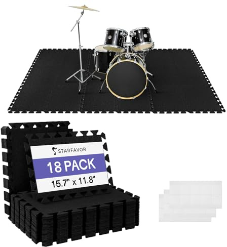 Starfavor Sound Absorbing Interlocking Floor Mats Pads 18 Pcs - Fits 4 * 6ft Drum Mats, 15.7 x 11.8 Anti-Vibration Sound Proof Puzzle Felt Padding - Protect Hardwood Floor