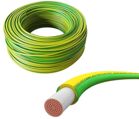 Offgridtec H07V-K jordkabel 16 mm² 450/750 V (grön/gul, 5 m) | Fintrådad kopparledare, flamsäker XLPO/PVC-isolering, HAR-certifierad, för fast läggning, hög flexibilitet