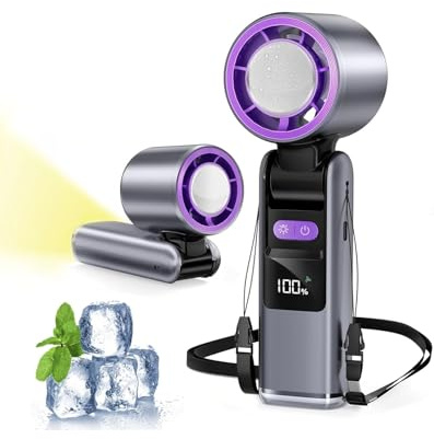 KCVV 6PCS Portable Handheld Cooling Ice Fan – 100-Speed Adjustable Mini Turbo Fan, 4000mAh USB Rechargeable Battery, LED Display, 3-in-1 Foldable Design for Travel, Camping, Office & Outdoor Use