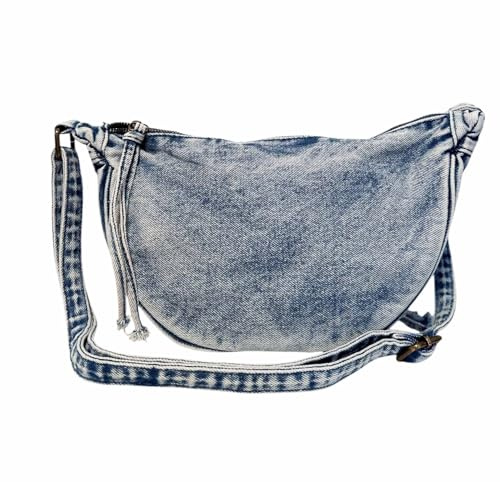 Jeamis Jeans Denim Tasche Schultertasche Crossbody Bag Canvas Bag Retro Umhängetasche Bauchtasche Unisex (Hellblau)