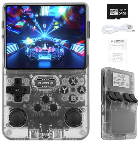 Forlarme R36s Console de jeu rétro portable avec système Linux Open Source, écran IPS de 3,5, carte TF 64 Go, plus de 10 000 jeux rétro classiques, console de jeux rétro émulateur portable - Noir