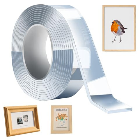 Mounting Tape – Transparent Double Sided Adhesive Strip, Weatherproof High Tack Glue | Wall Tape for Carpet Grip, Photo Hanging, Furniture Trim, Multi- Craft, Clear Removable Bond