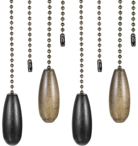 PATIKIL Ceiling Fan Pull Chain Extender, 4Pcs 12 Decorative Wooden Pendant Extension Chains Beaded Ball Pulls Cord Extender for Ceiling Fans Light Lamp Chandelier, Black, Walnut Color