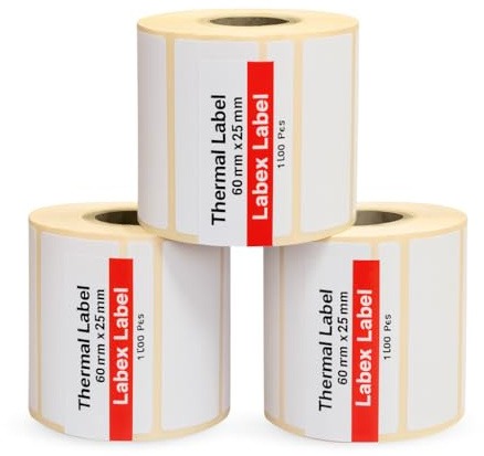 Labex label - Étiquette Thermique Direct 60x25 mm | Étiquettes D’expédition - Autocollantes Thermiques - 3 Rouleaux - 3000 Étiquettes Professionnelles